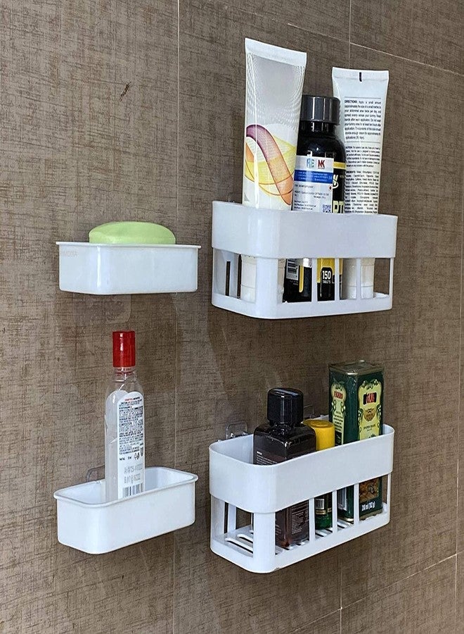 DPISZONE Plastic Wall Shelves Kitchen Bathroom Shelf Self-Adhesive Sticker Hook Multipurpose Wall Holder Bathroom Storage Rack Box Strong Shower Rack Shelf (2 Shelves+ 2 Soap Dish) - Image 5